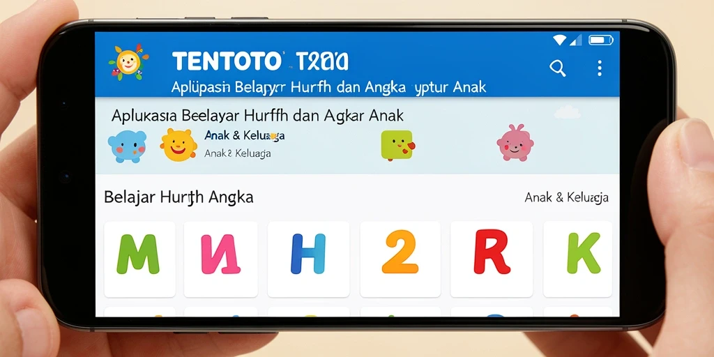 Antarmuka warna-warni TENTOTO untuk belajar huruf dan angka.