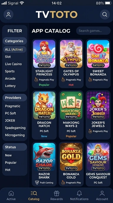 Tampilan katalog aplikasi tvtoto