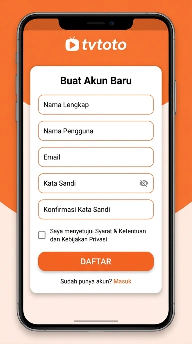 Tampilan halaman daftar tvtoto