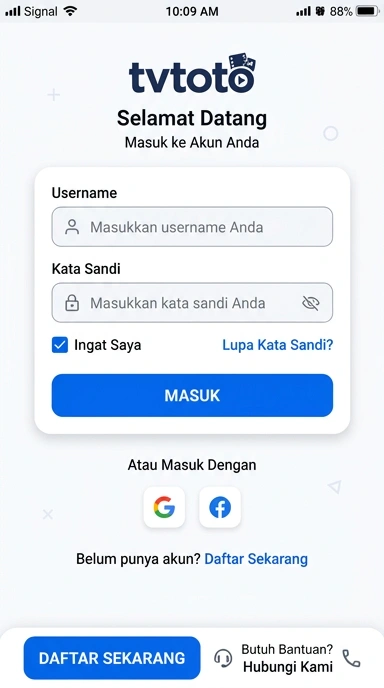 Tampilan halaman login tvtoto